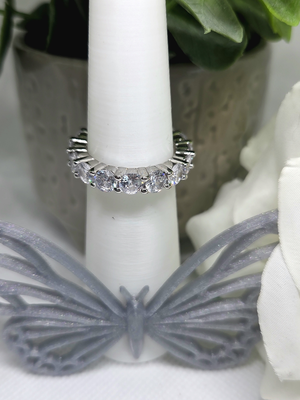 Silver Crystal Eternity Band - Sparkling Clear Stones